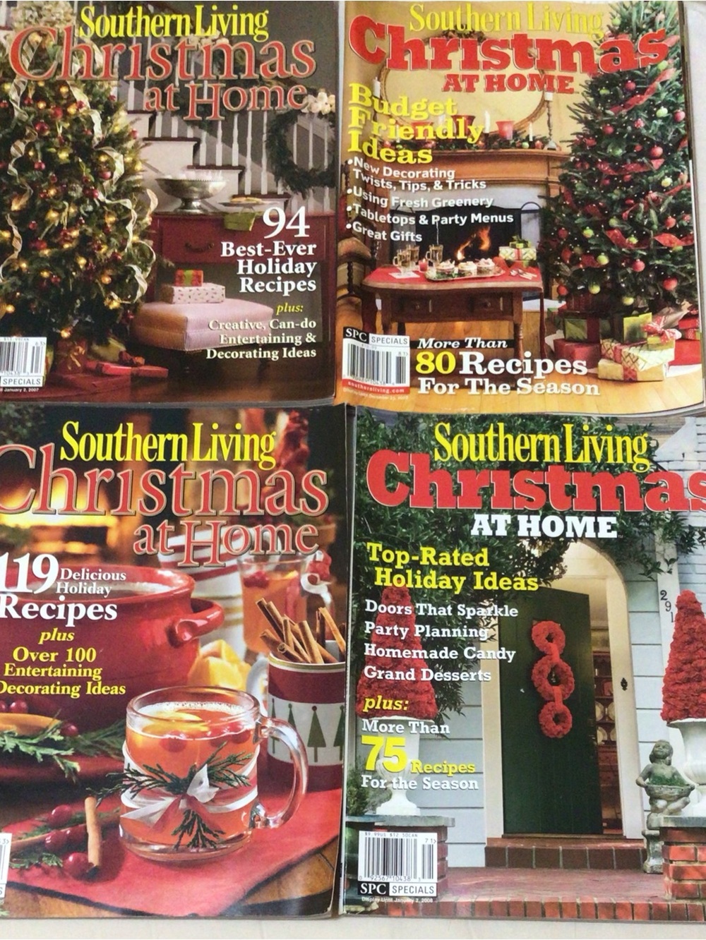 Lot of 4 Southern Living Christmas at Home Magazines 2005, 2006, 2007, 2008